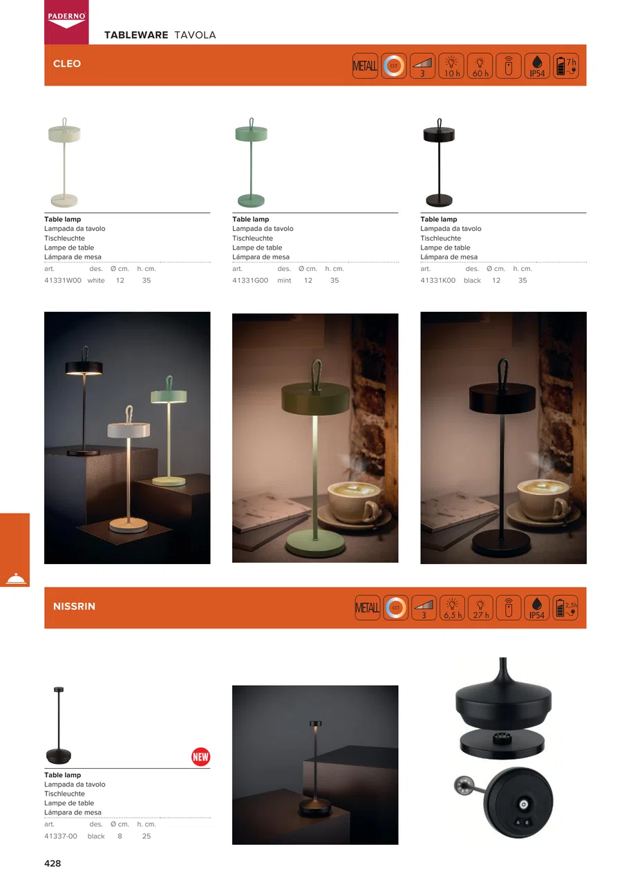 Pagina 430 del catalogo relativa a Lampada da tavolo Nissrin nera Ø8 cm, codice 41337-00