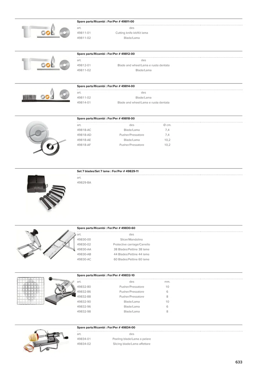 Pagina 635 del catalogo relativa a 44 Blades/Pettine 44 lame, codice 49830-AB