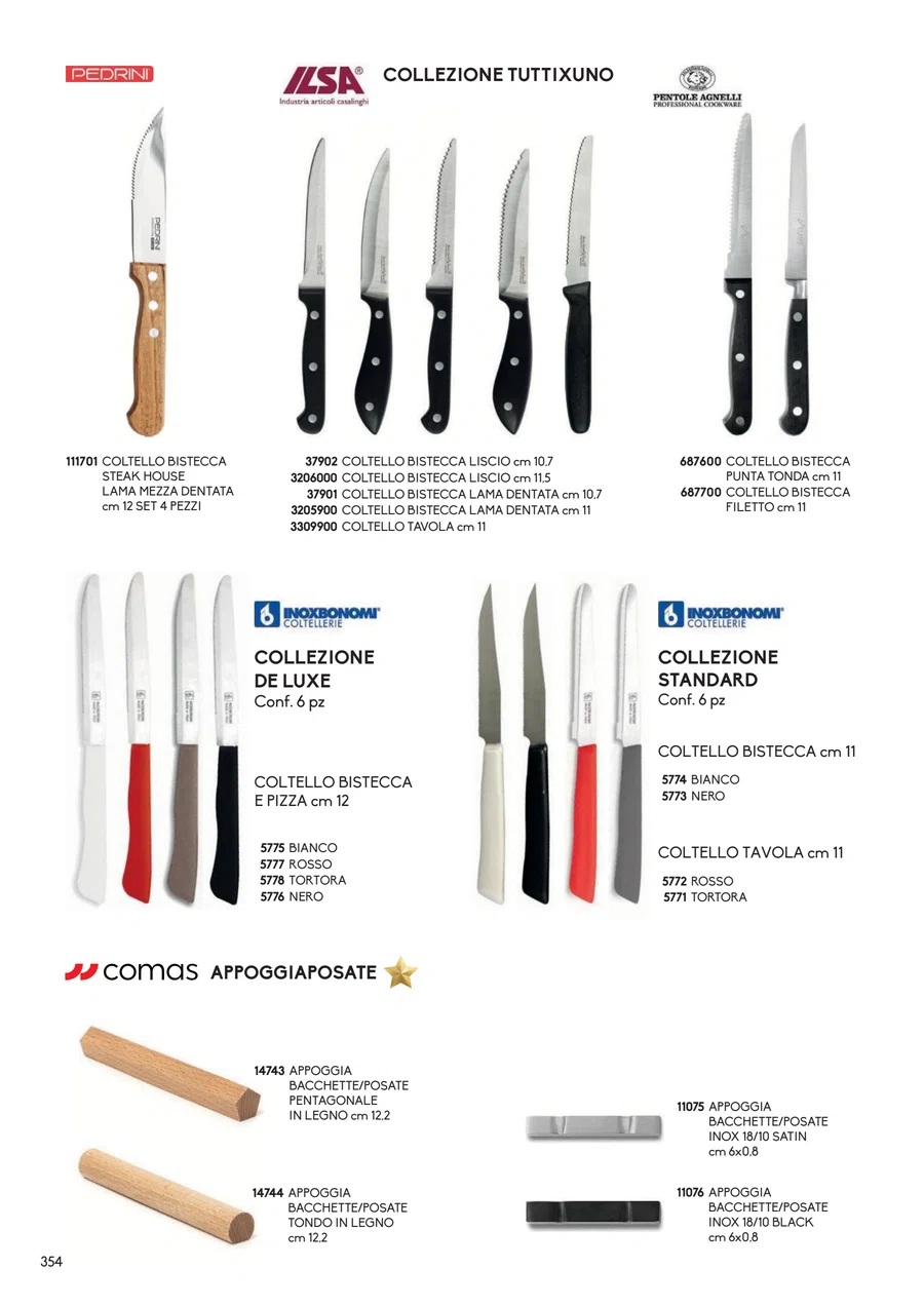 Pagina 360 del catalogo relativa a APPOGGIA BACCHETTE/POSATE INOX 18/10 SATIN, codice 11075
