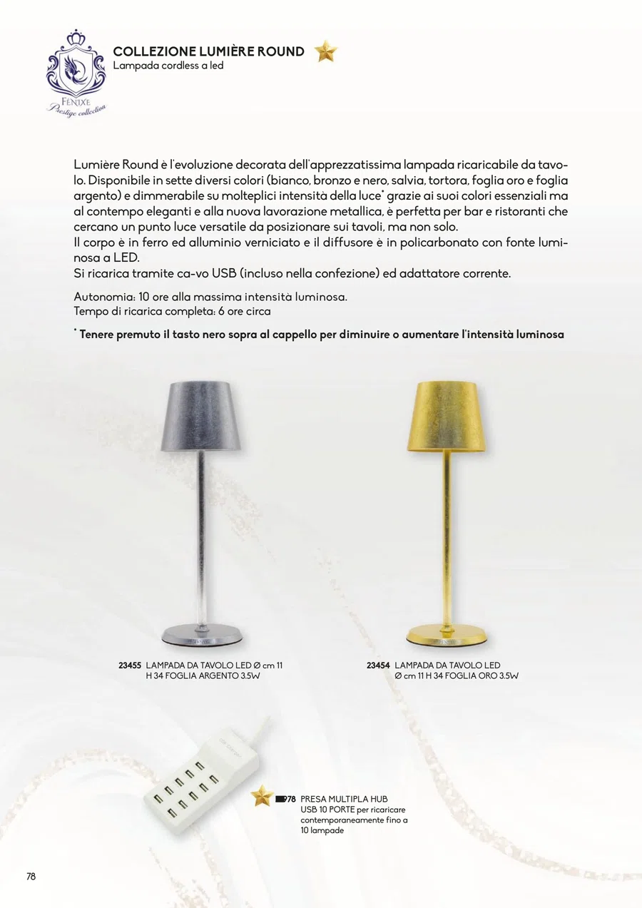 Pagina 84 del catalogo relativa a Lampada da Tavolo LED Collezione Lumière Round, codice 23455