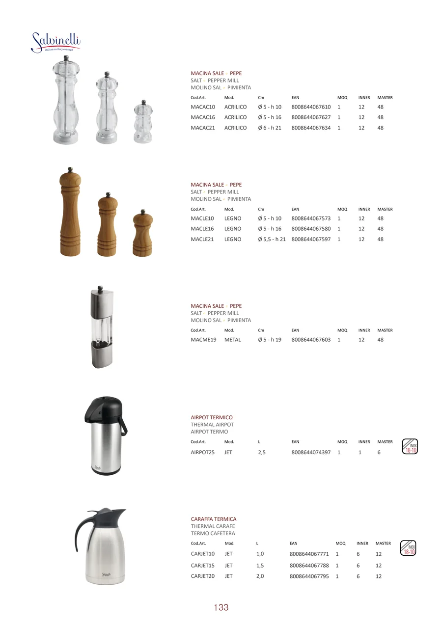 Pagina 135 del catalogo relativa a Airpot termico JET 2,5 L, codice AIRPOT25