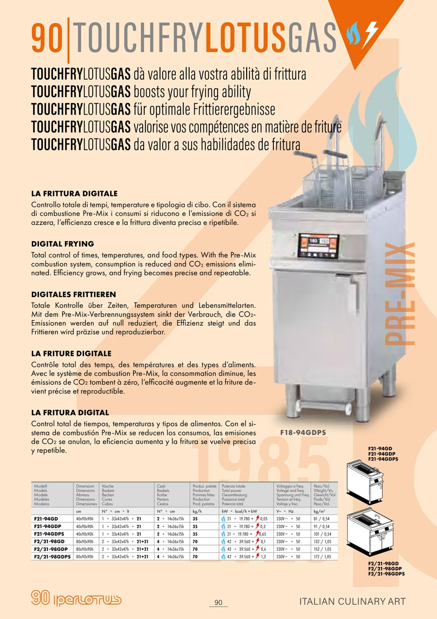 Pagina 92 del catalogo relativa a Friggitrice a gas F21-94GD - TouchFryLotusGas, codice F21-94GD