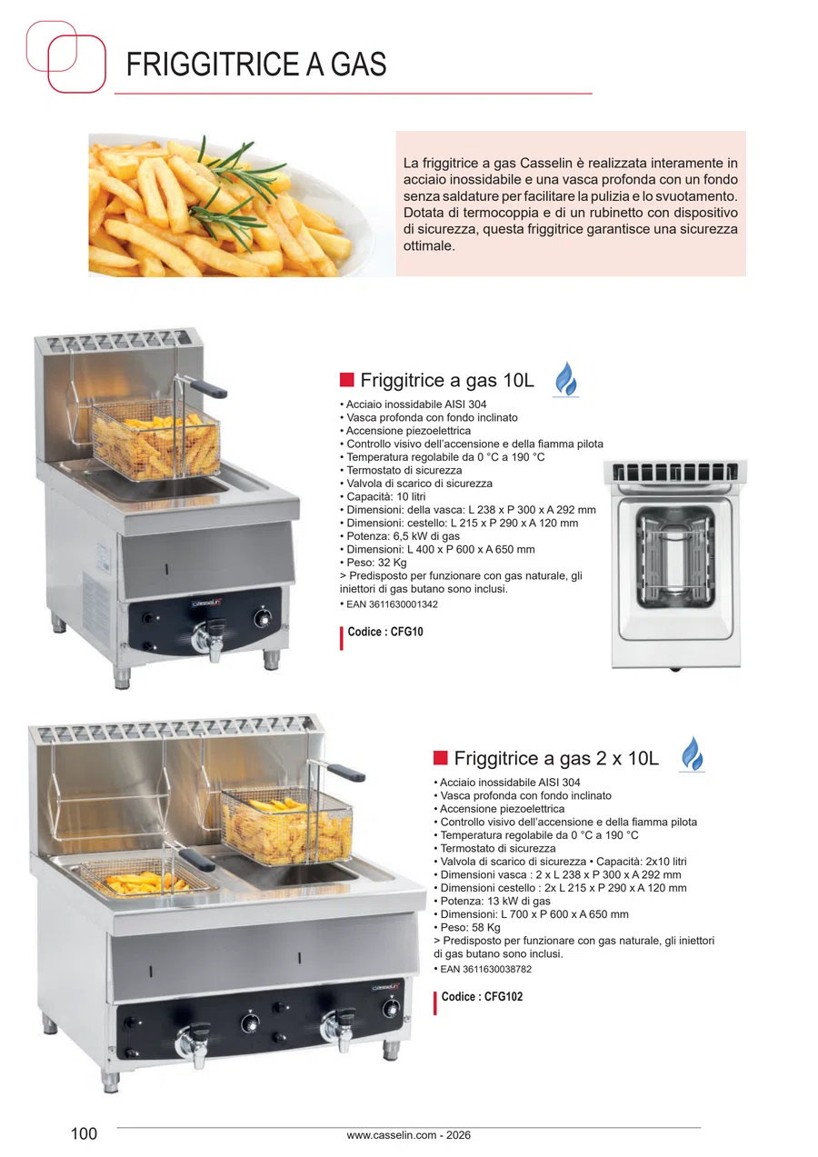 Pagina 100 del catalogo relativa a Friggitrice a gas 10L, codice CFG10