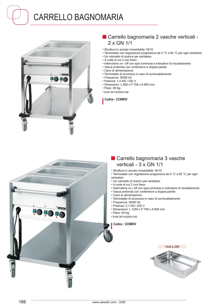 Pagina 166 del catalogo relativa a Carrello bagnomaria 3 vasche verticali - 3 x GN 1/1 CASSELIN CCBM3V, codice CCBM3V