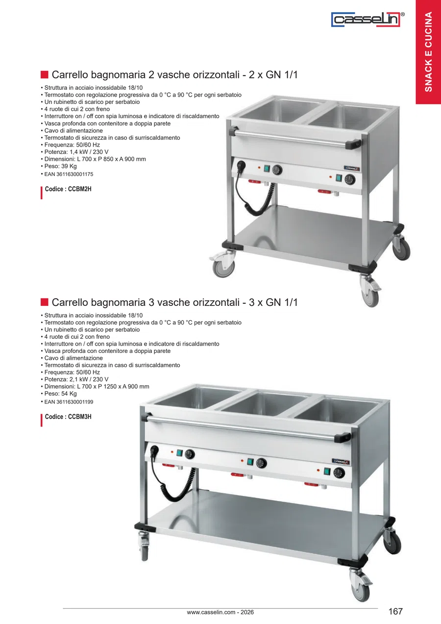 Pagina 167 del catalogo relativa a Carrello bagnomaria 2 vasche orizzontali - 2 x GN 1/1 CASSELIN CCBM2H, codice CCBM2H