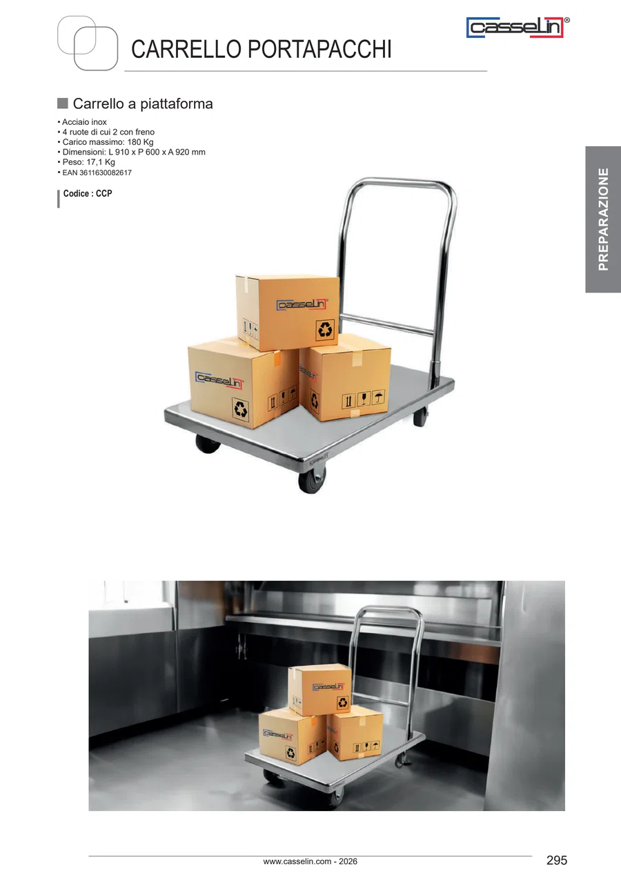 Pagina 295 del catalogo relativa a Carrello a piattaforma CASSELIN CCP, codice CCP
