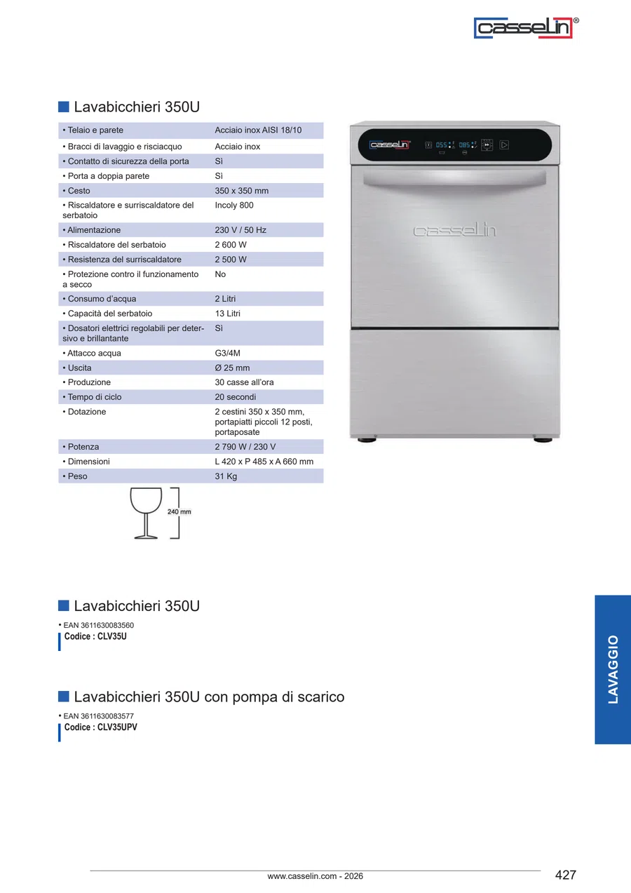 Pagina 437 del catalogo relativa a Lavabicchieri 350U, codice CLV35U