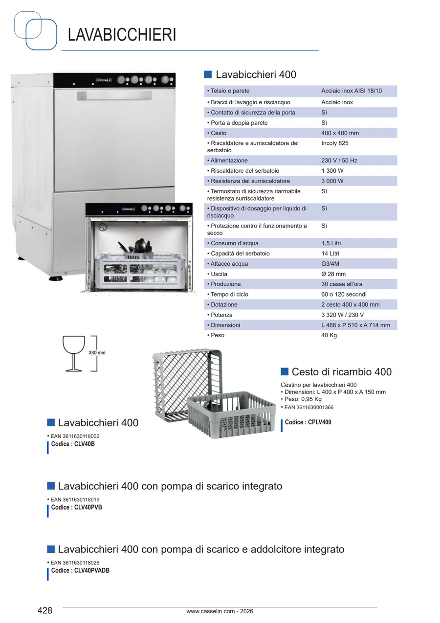 Pagina 438 del catalogo relativa a LAVABICCHIERI, codice CLV40PVB